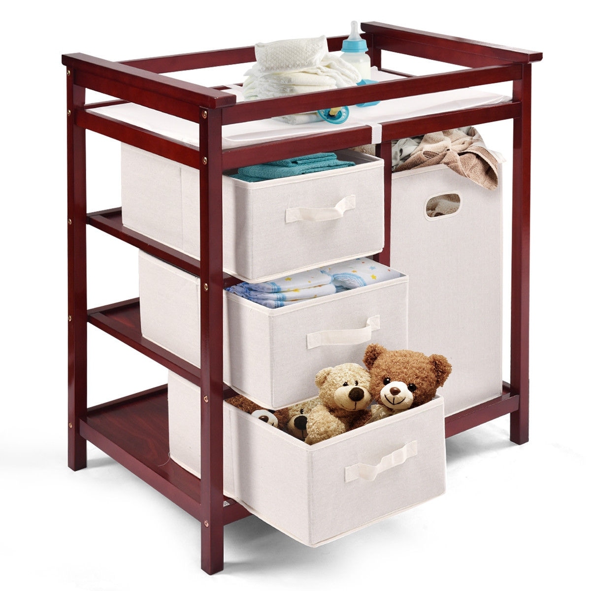 Shop Costway Cherry Infant Baby Changing Table W 3 Basket Hamper