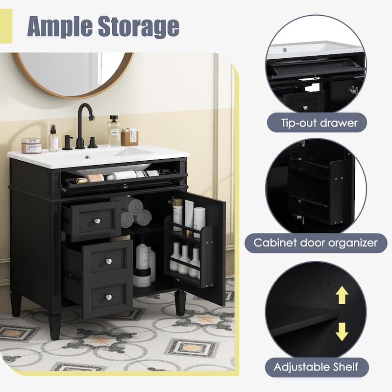 Bathroom Vanity with Top Sink, Bathroom Storage Cabinet with 2 Drawers and 1 Door, Bathroom Vanities with 1 Tip-out Drawer