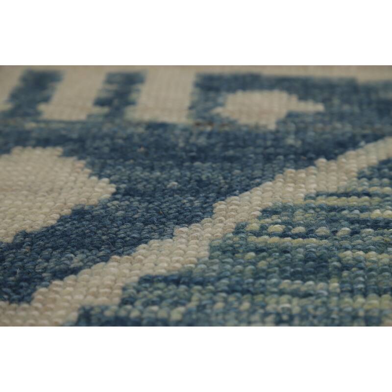 Hand Knotted Oriental 100% Wool Carpet Transitional All-Over Navy Blue & Blues Oushak Area Rug - 12' 7'' X 9' 5''