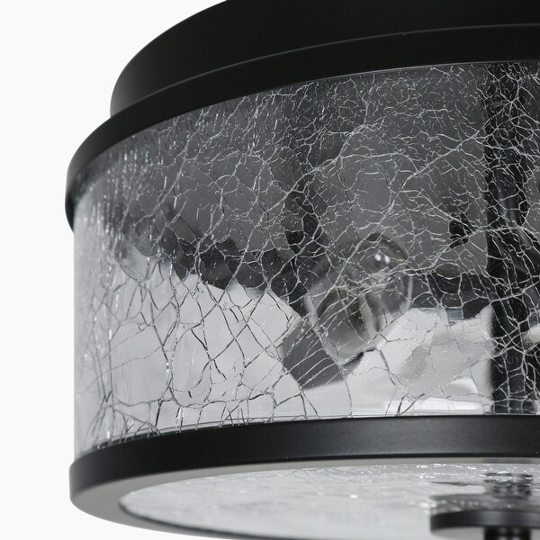 3 Light Modern Farmhouse Black Drum Flush Mount Ceiling Light with Glass Shade D 12 x H 6