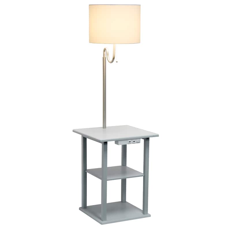 2 Tier End Table Floor Lamp with White Drum Shade - 57" - Gray