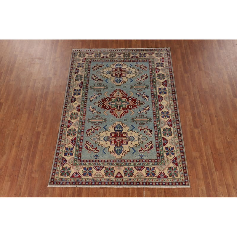 Light Blue Kazak Rug Hand-Knotted Wool Carpet - 5'8" x 7'9"