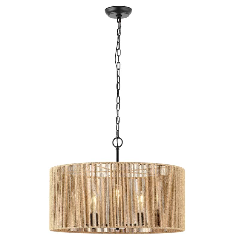 SAFAVIEH Lighting Dinuca 24" Modern & Contemporary Pendant (5-Bulb) - 24" W x 24" D x 80" H - Natural/Black - 24Wx24Dx80H