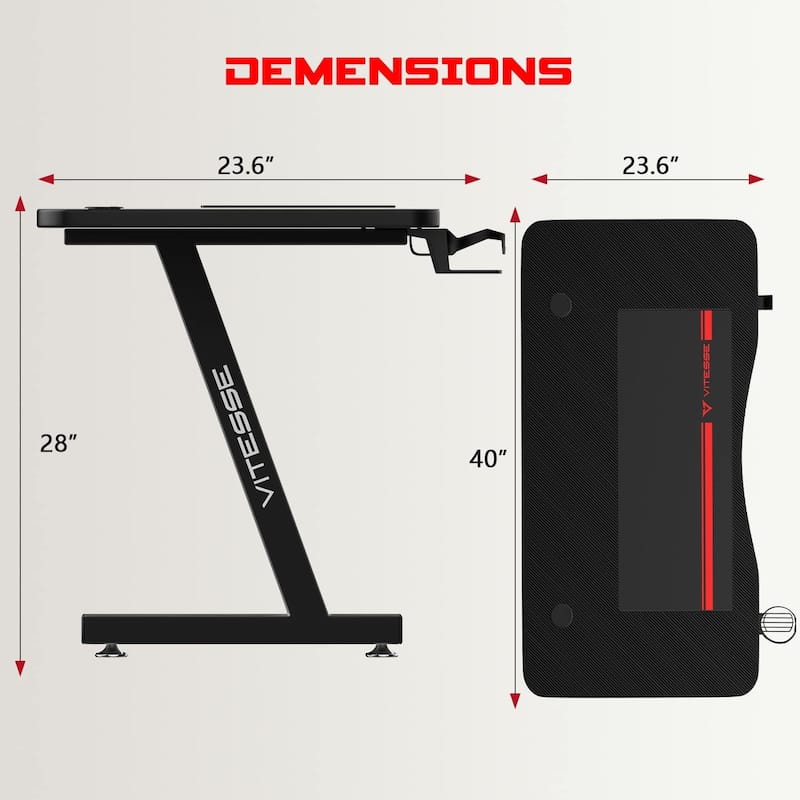 BOSSIN Ergonomic Gaming Desk Z-Shaped Office PC Computer Desk Gamer Tables with Cup Holder and Headphone Hook