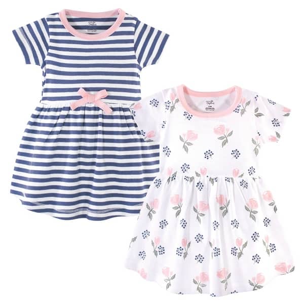 slide 1 of 1, Touched by Nature Baby and Baby Girl Organic Cotton Short-Sleeve Dresses 2pk, Rose and Berries 0-3 Months - Baby Toddler Rose and Berries Short Sleeve