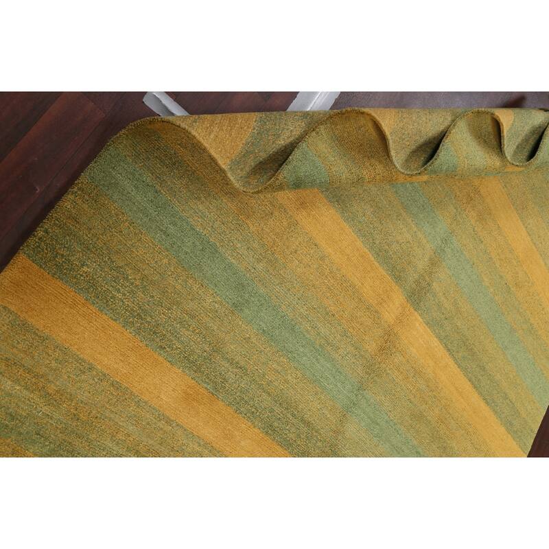 Vegetable Dye Striped Nepalese Oriental Area Rug Wool Handmade Carpet - 6'2" x 8'11"