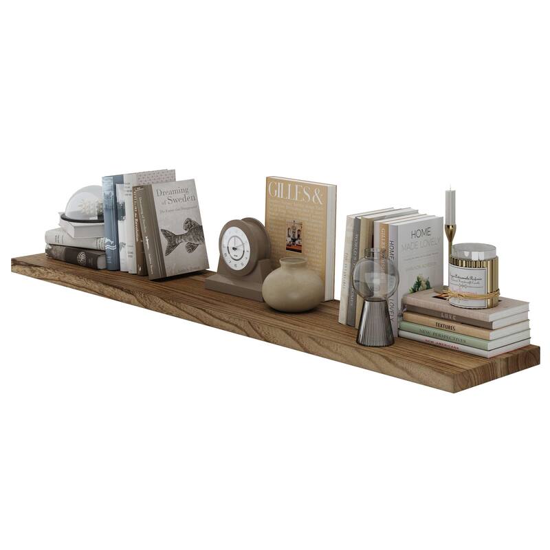 Wallniture Bois Wood Board 60" Long, 11.25'' Deep, 1.5" Thick, Hidden Bracket Shelf, Floating Bookshelf, Wall Decor, Burnt, 1Pc