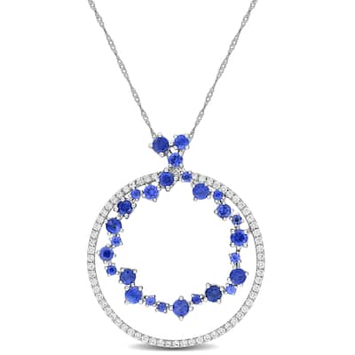 Miadora 5/8ct Diamond TDW 2 7/8ct TGW Blue Sapphire Fashion Necklace in 14k White Gold