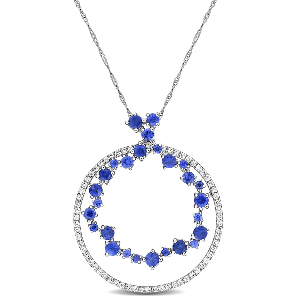 Miadora 5/8ct Diamond TDW 2 7/8ct TGW Blue Sapphire Fashion Necklace in 14k White Gold