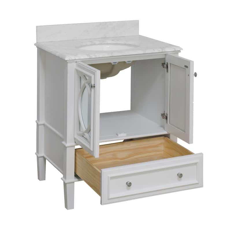 KitchenBathCollection Olivia 30" Bathroom Vanity with Carrara Marble Top