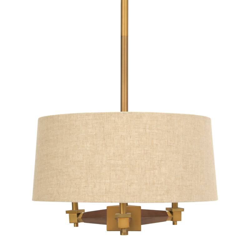 Mid Century Metal and Wood Ceiling Light with Linen Drum Shade - 17.7"L x 17.7"W x 36.0"H
