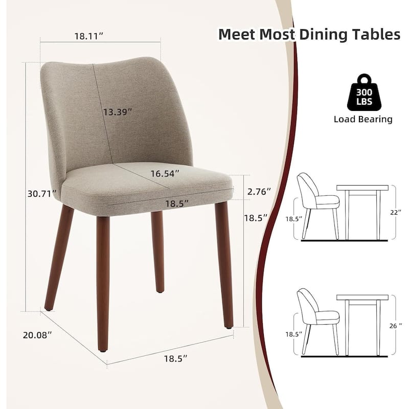 Set of 2 Upholstered Fabric Linen Dining Chairs for Dining Room Living Room Kitchen