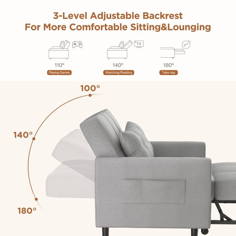 3 in 1 Pull Out Sleeper Sofa Bed, Convertible Modern Adjustable Upholstered Sleeper Chair Sofa