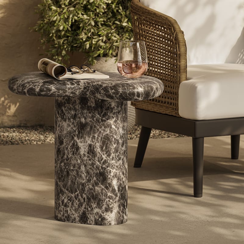 Elowen Outdoor Patio Side Table - Dark Emperador Marble