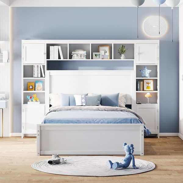 slide 2 of 94, Wooden Storage Platform Bed Frame with All-in-One Cabinet & Sockets