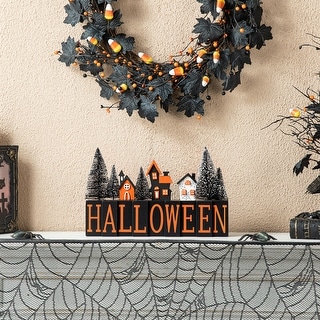 Glitzhome 14"L Halloween Wooden HALLOWEEN Haunted House Table Sign - Bed Bath & Beyond - 40379663