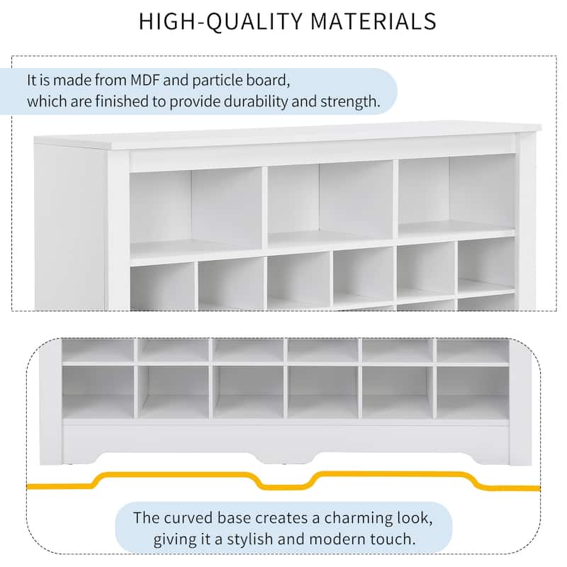 Roomfitters Modern 24-Cubby Shoe Cabinet with Curved Base, Console and Versatile Sideboard for Entryway