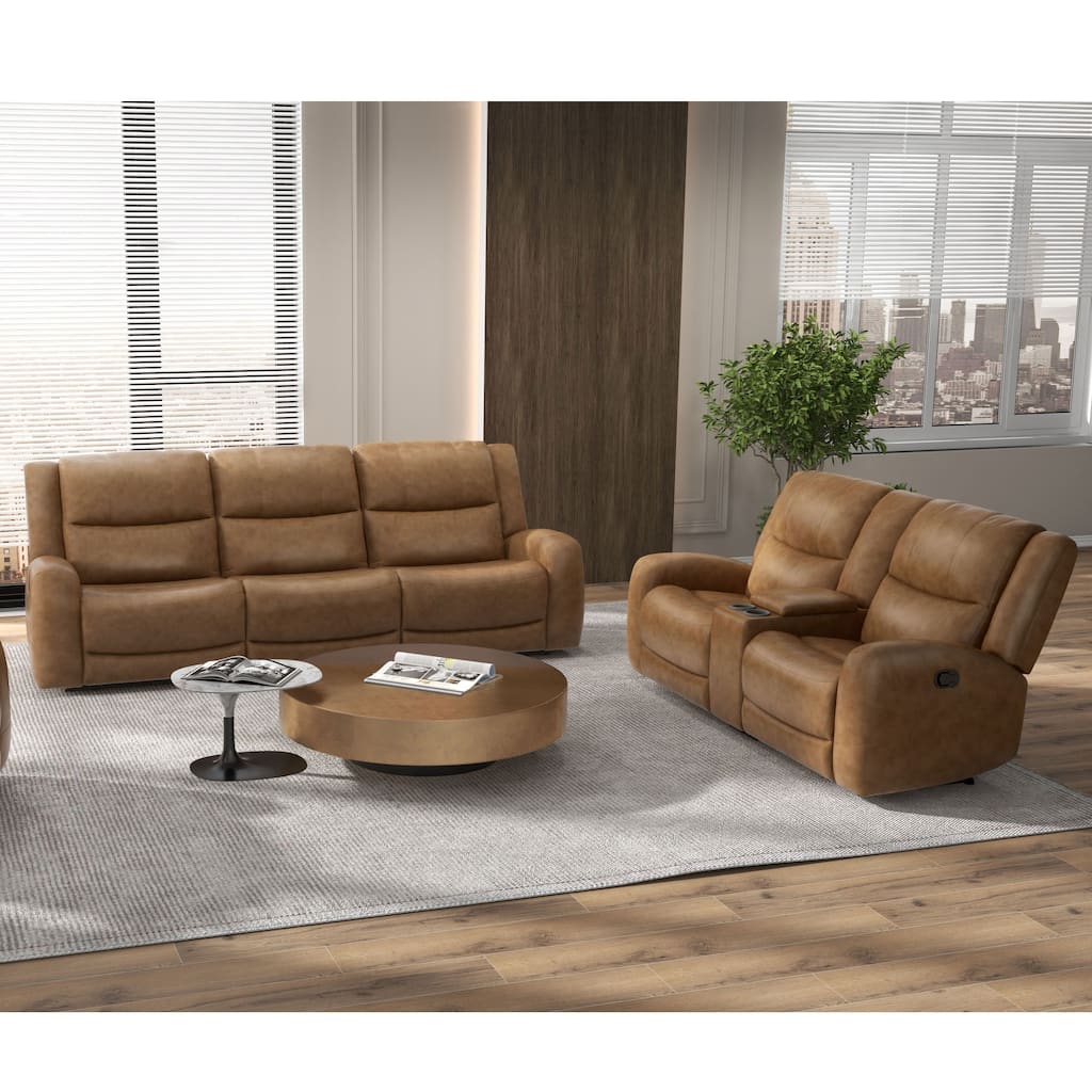Furniture of America Rhea 2-Piece Brown Leather Reclining Sofa Set