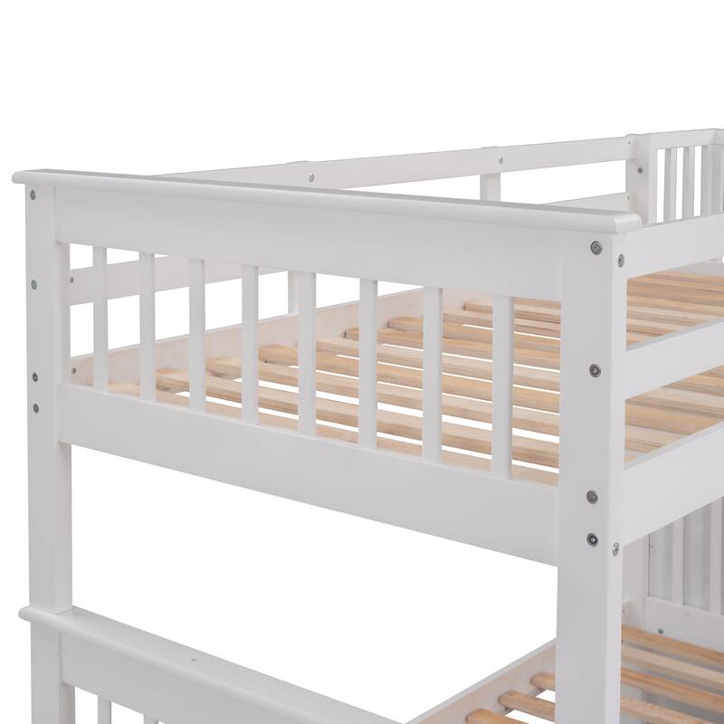 Wooden Stairway Bunk Beds with 3 Under Bed Drawers and Guard Rail