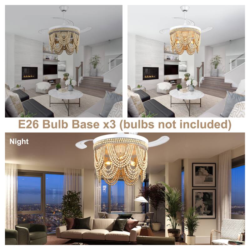 Bella Depot 42" Bohemian Retractable Ceiling Fan with Remote and Light 6-speed Reversible DC Motor