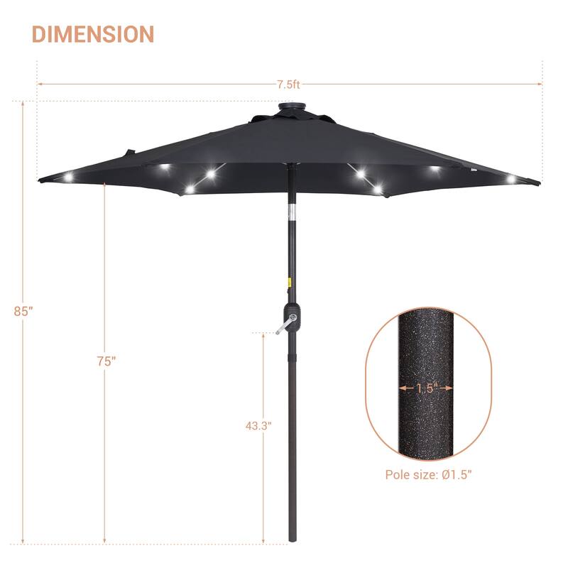 LIVOOSUN Patio 7.5 Feet Market Solar LED Light Umbrella