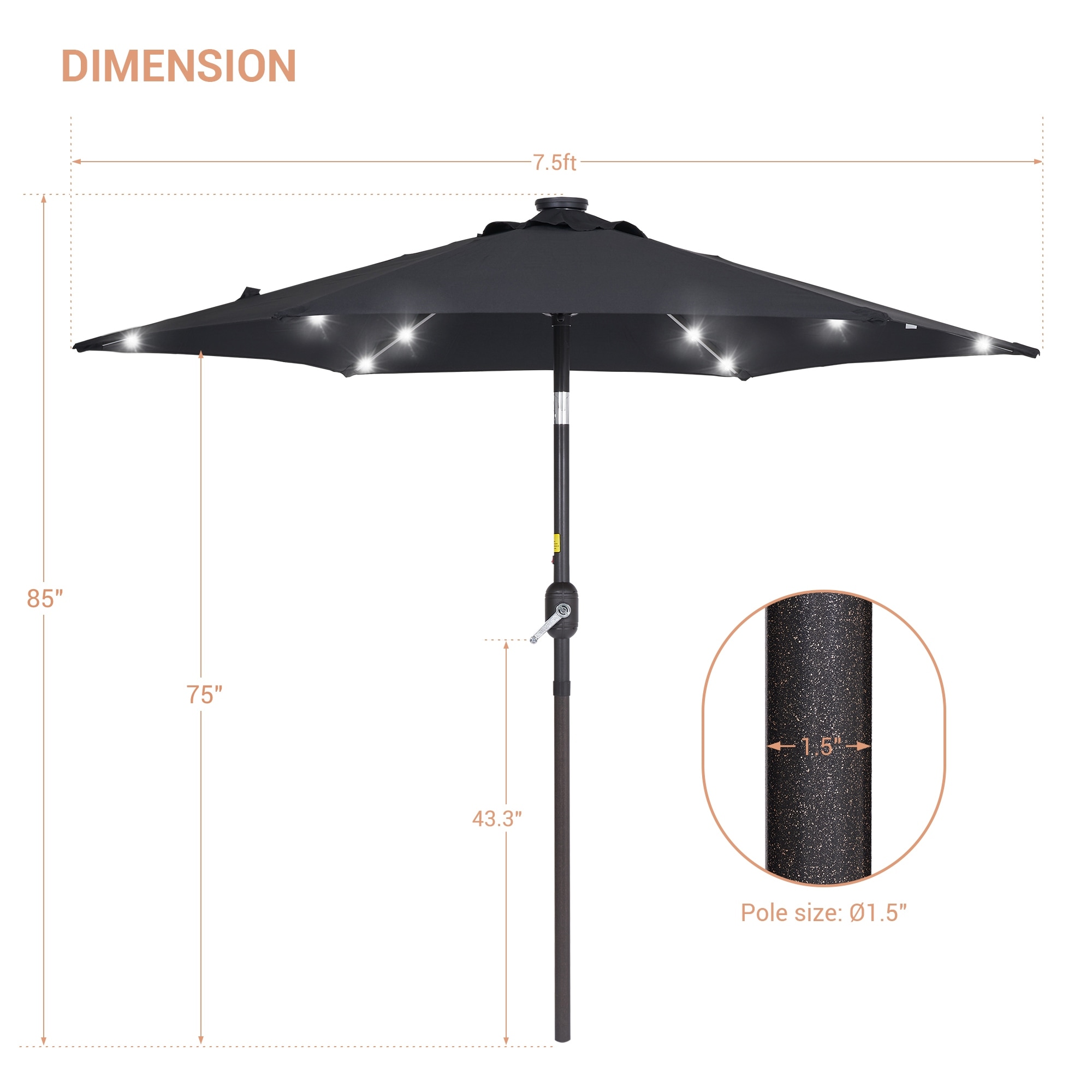 7 ft black patio umbrella 10x7 Rectangular Double Top Aluminum Market These umbrellas are built to be used and used without wearing out Demifill 7.5 Feet Outdoor Patio