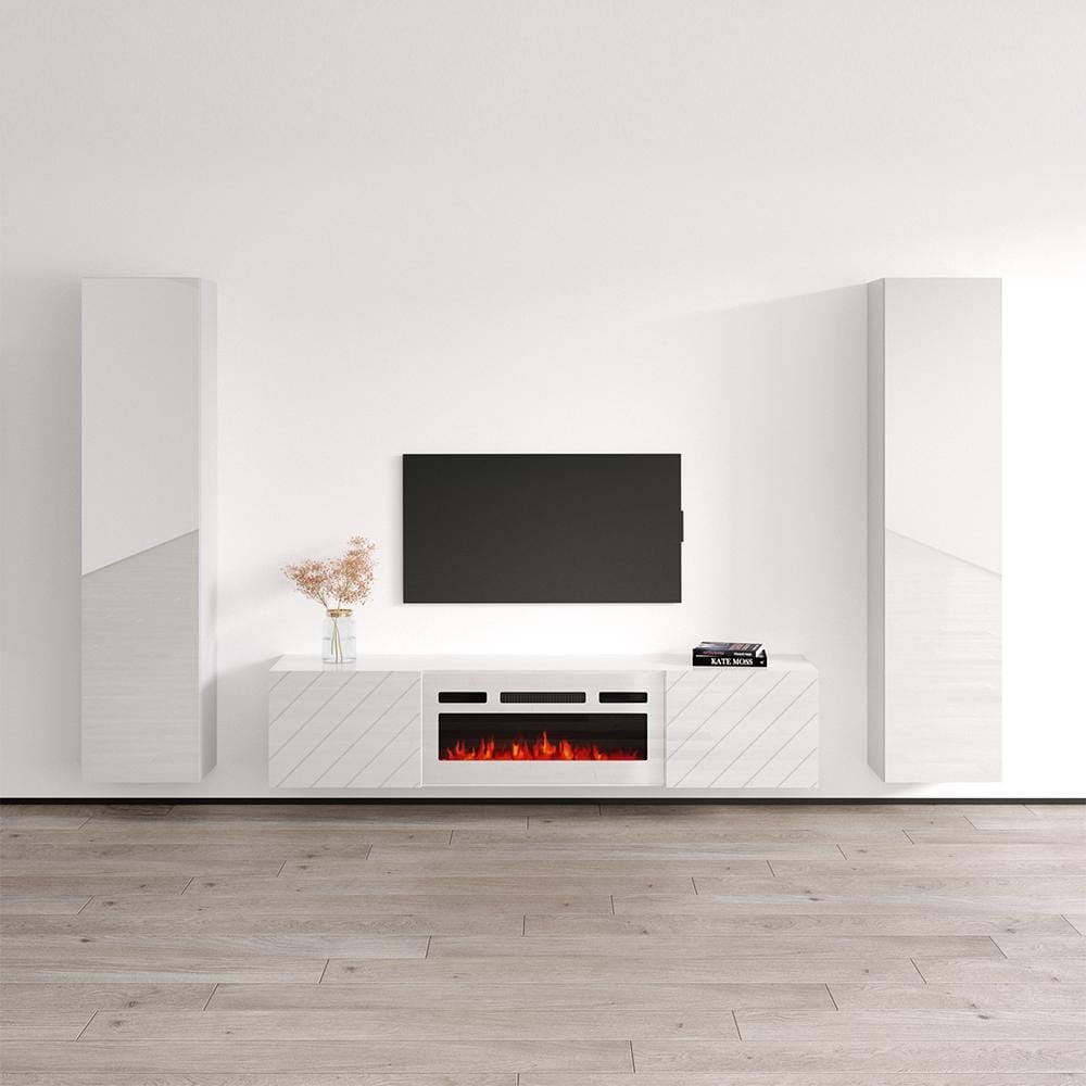 Meble Furniture Luxe Floating Fireplace Entertainment Center (104"W x 67"H) for up to 80" TVs
