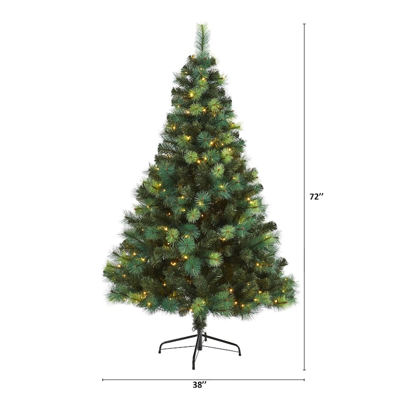6ft. Assorted Green Pine Artificial Christmas Tree with 250 LED Lights - Bright Seasonal Holiday X-Mas Glow