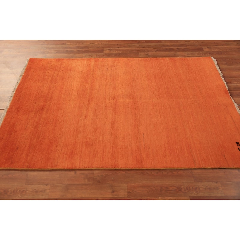 Orange Gabbeh Modern Rug Handmade Oriental Solid Wool Carpet - 3'10" x 5'9"