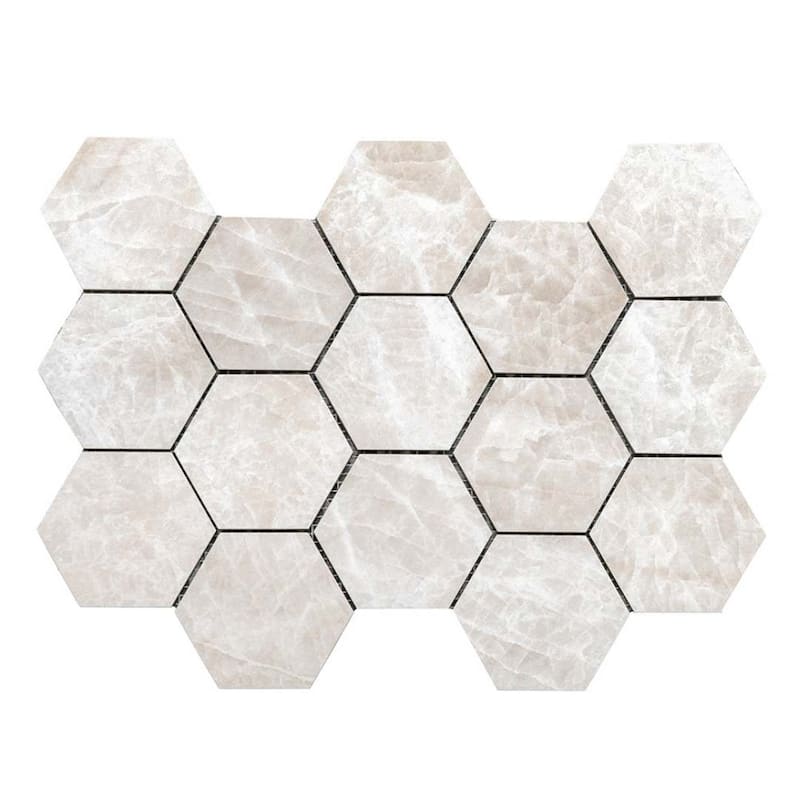 Galleria White 3x3 Semi-Polished Porcelain Hexagon Mosaic Tile - Floor, Wall, Backsplash