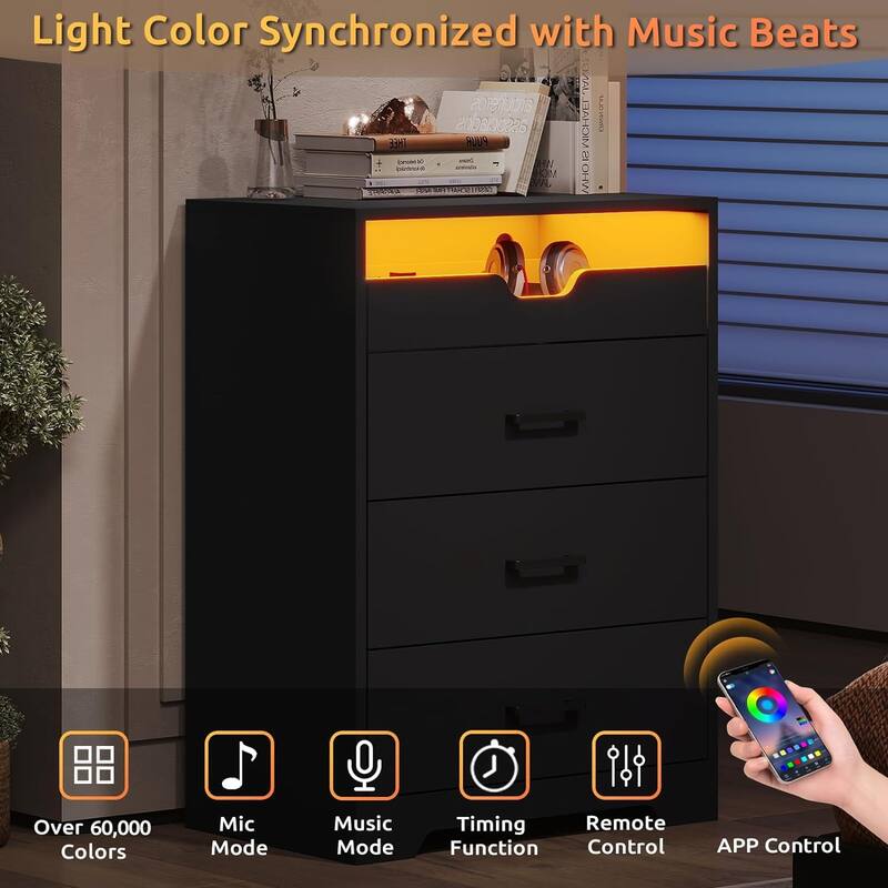 Dresser with LED Lights for Bedroom Double Dresser with 3/6 Drawers