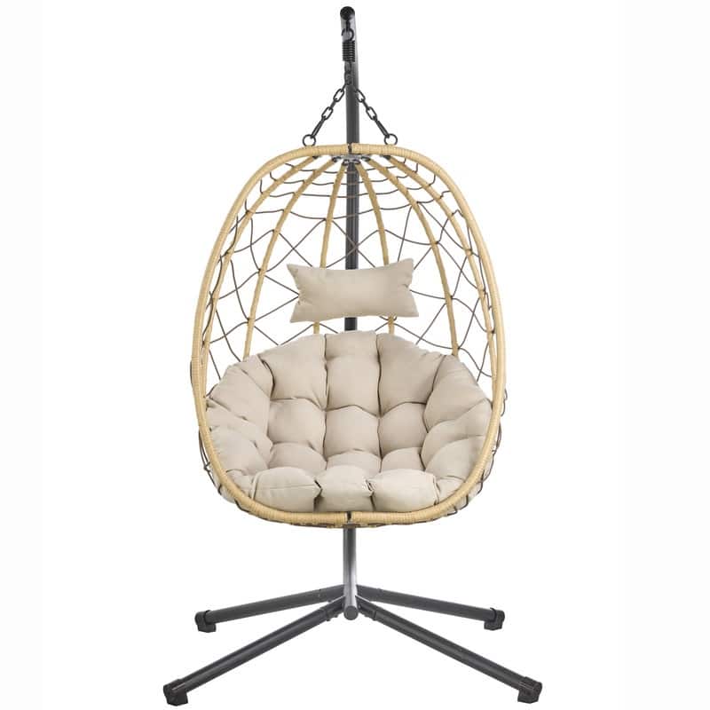 Summit Hanging Egg Swing Chair with Brown Frame & Foldable Shell for Home Patio Garden Backyard Porch