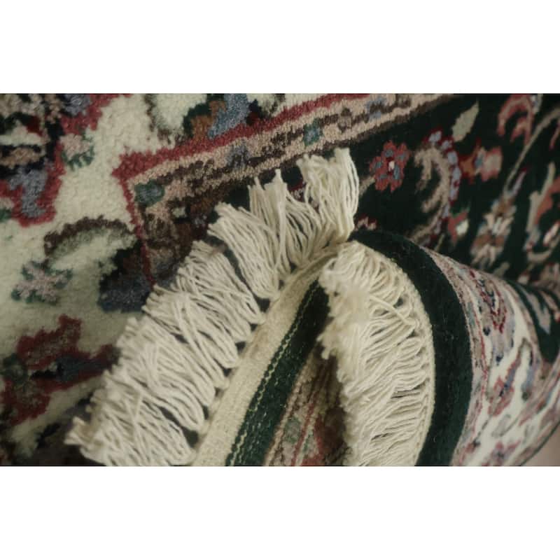 Hand Knotted Oriental 100% Wool Carpet Traditional All-Over Green Kashan Runner Rug - 8' 1'' X 2' 6''