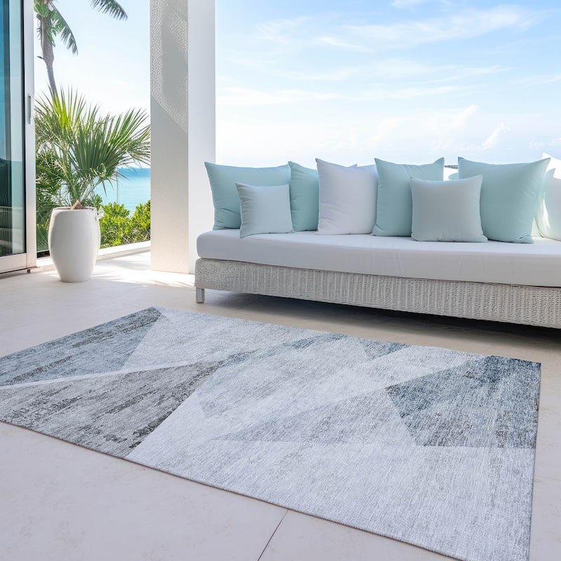 Machine Washable Indoor/ Outdoor Chantille Contemporary Geo Rug - Sky - 10' x 14'