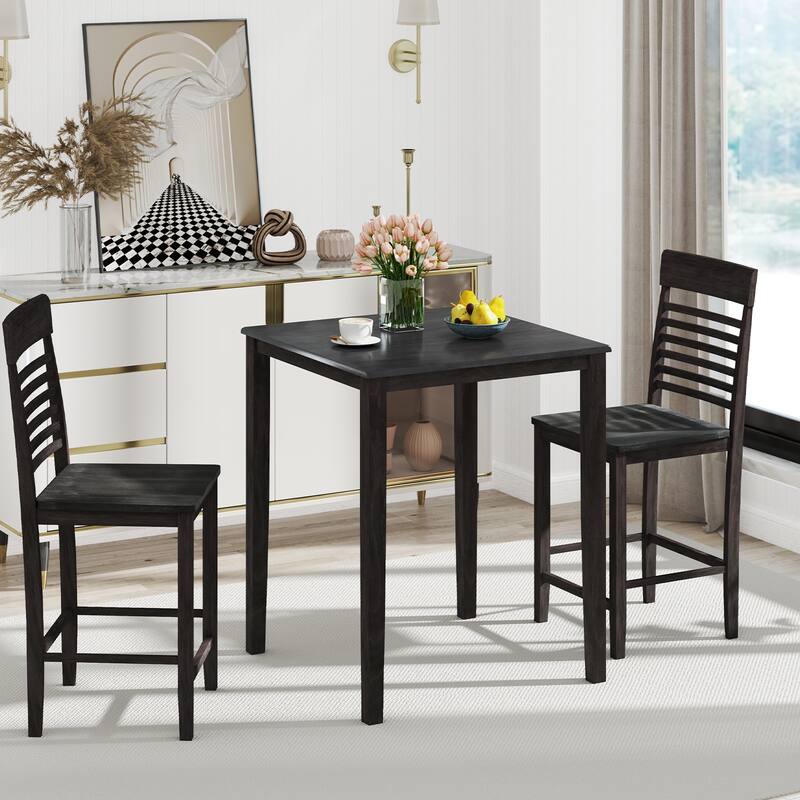 Gymax 3 PCS Counter-Height Dining Table Set for 2 Square Kitchen Table