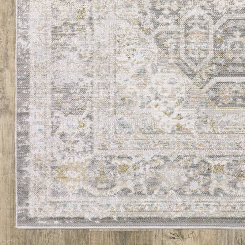 Calliope Textural Distressed Traditional Grey/ Orange Area Rug