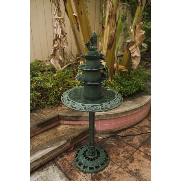 XBrand Lightweight Plastic Fish Design Fountain & Birdbath, Outdoor Garden, Yard, Lawn, Porch Decor, 41 Inch Tall, Green. Opens flyout.