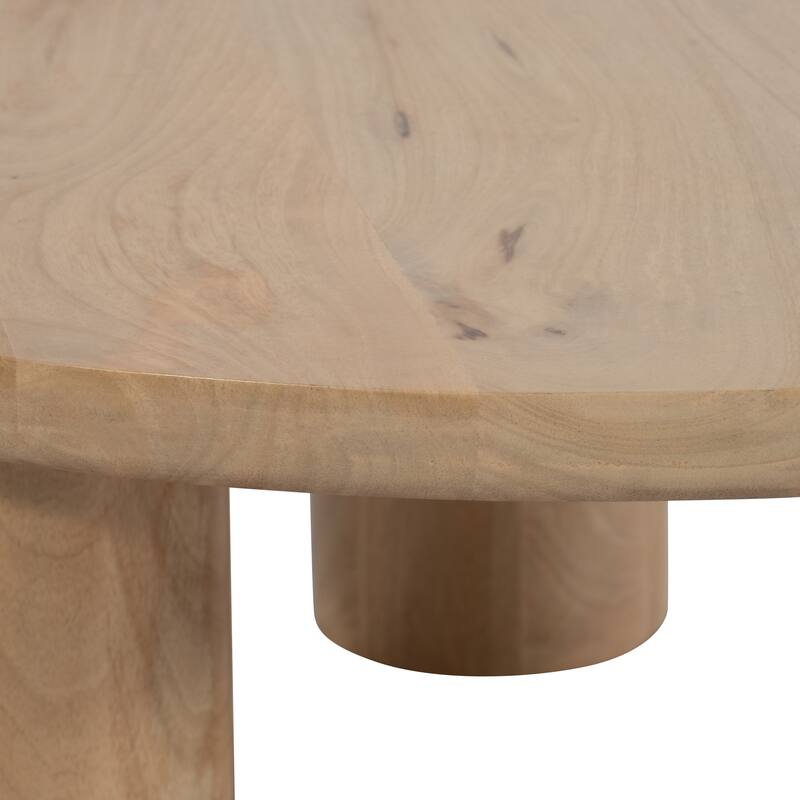 Round Natural Wood Coffee Table Modern Design Solid Cylindrical Legs