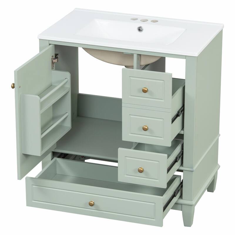 30" Bathroom Vanity with Sink, Soft-Close Door, One Door with Shelf & Three Drawers