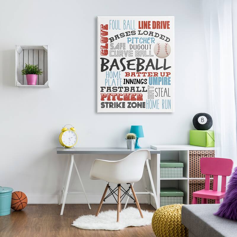 Stupell Baseball Sports Terms Red Blue Typography Kids' Hobby Canvas Wall Art