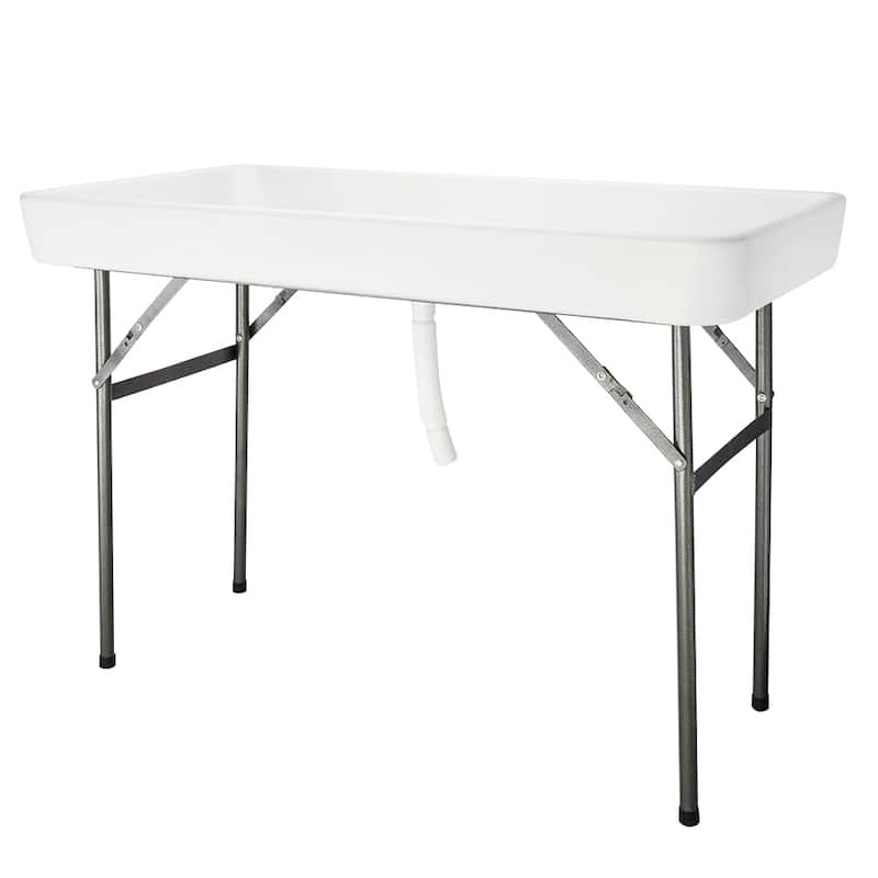 4 Foot Plastic Ice Table with Matching Skirt for Garden Party Black and White - 4FT - WHITE