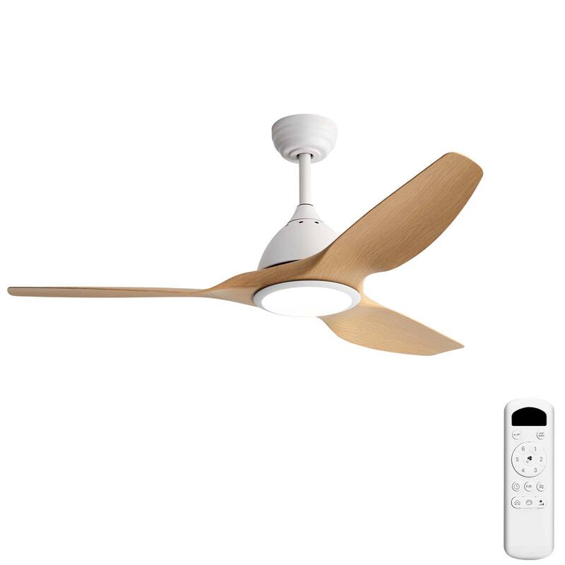 52 Inch Smart Ceiling Fan with Light Dimmable LED Ultra Quiet DC Motor for Large Rooms - Matte White