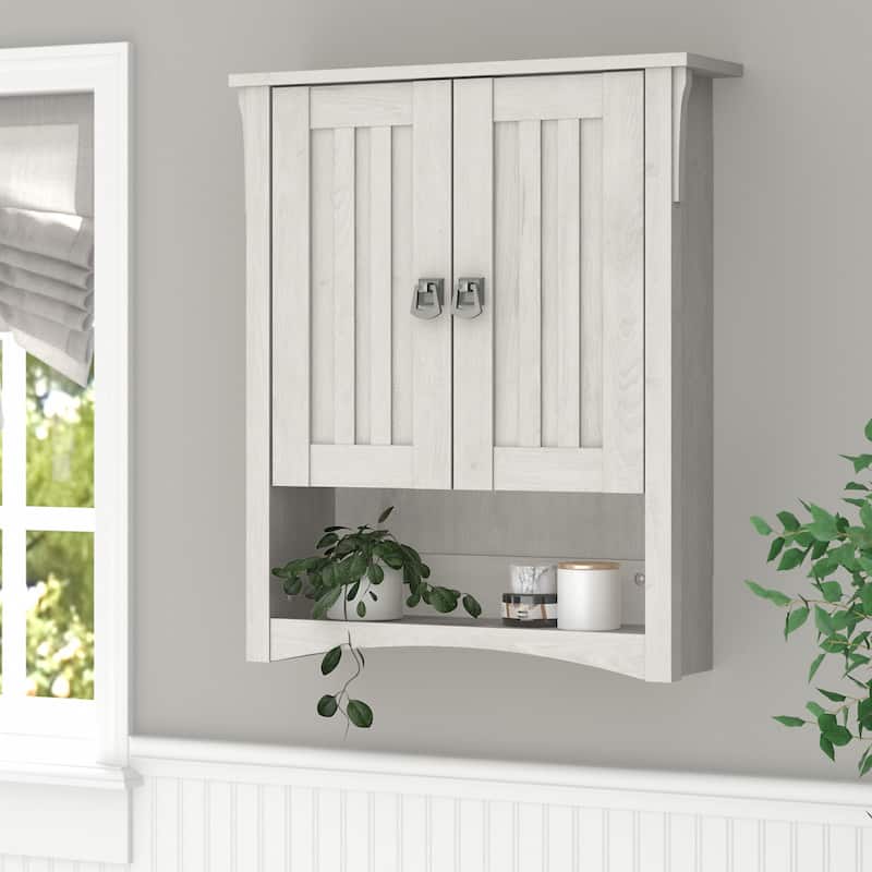 Salinas Bathroom Wall Cabinet with Doors by Bush Furniture - Linen White Oak