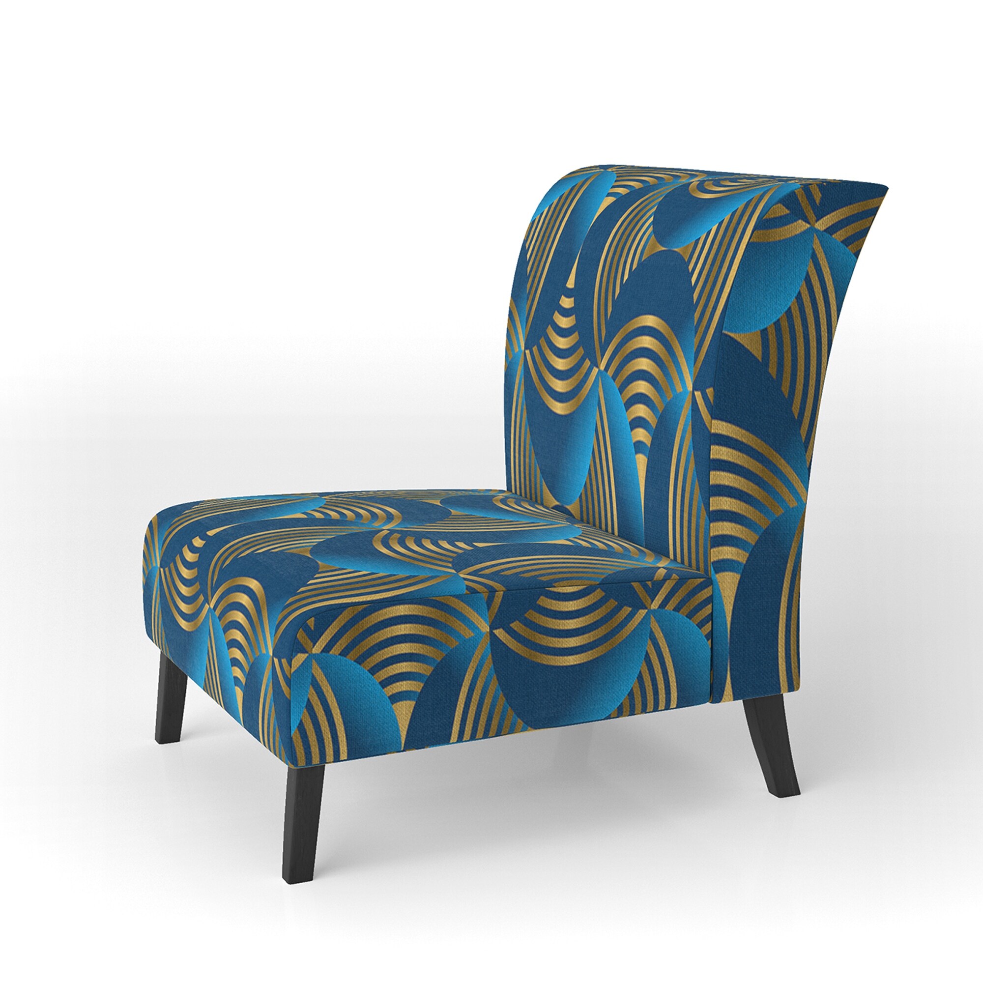 Designart "Geometric Abstract Waves In Gold And Marine Blue" - Picture 12 of 20