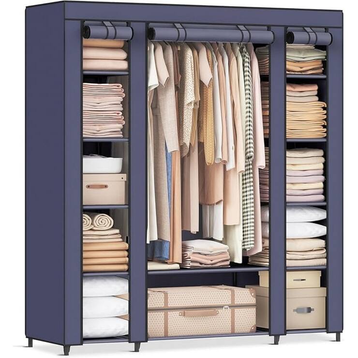 Bedroom Portable Closet with Non-Woven Cover, Clothes Storage Organizer, 59 x 17.7 x 69 Inch - Blue