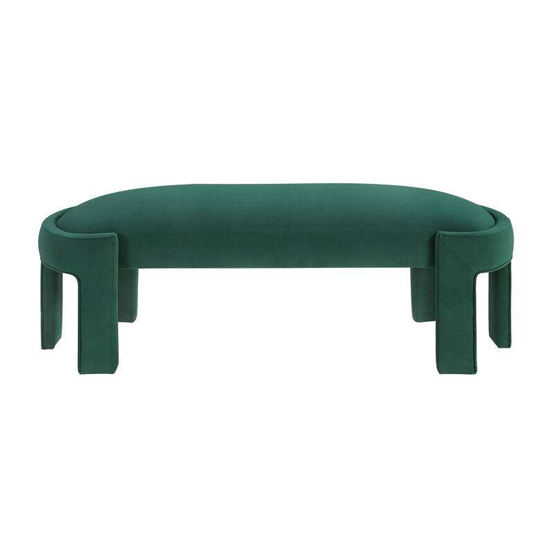 Stylish Upholstered Bench Green Velvet Fabric Foam Cushioned Seat Luxurious Comfort Home Furniture 1pc