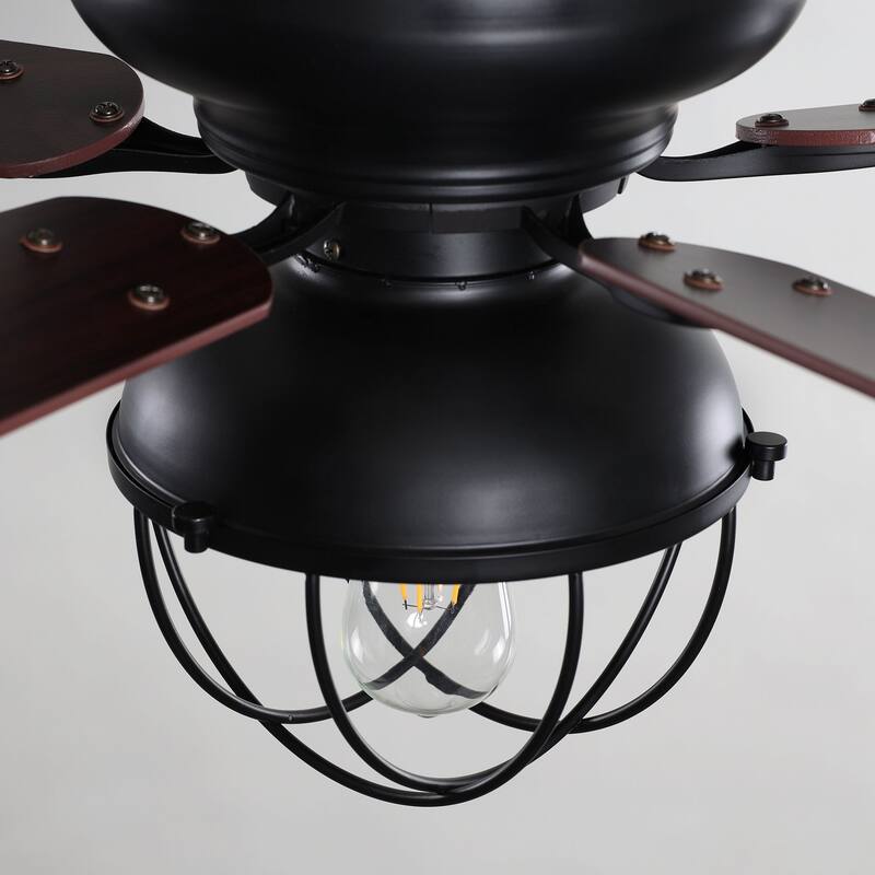 42" Low Profile Black Cage Ceiling Fan with Light Kit and Remote Control - 42-in