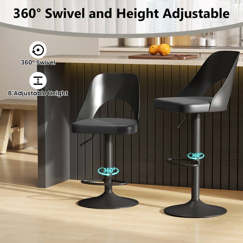 Gymax Bar Stools Set of 4 w/Enlarged PU Leather Seat Footrest Swivel