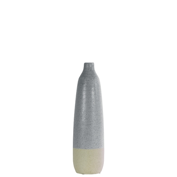 Ceramic Bottle Vase With Cream Banded Rim Bottom, Gray