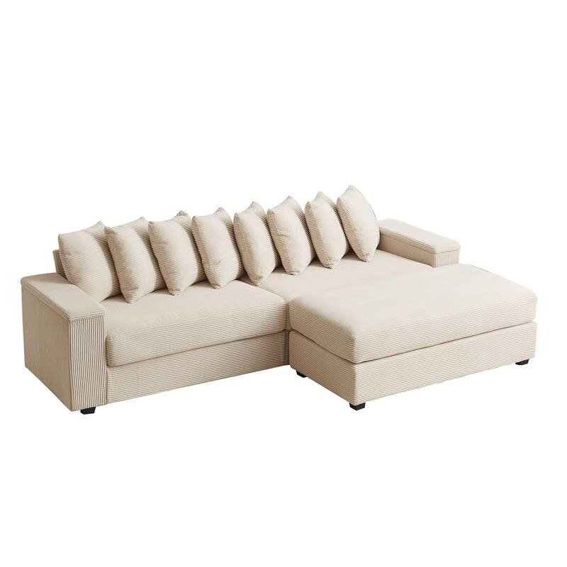 GDFStudio - Peregrine L-Shaped Corduroy Sectional Sofa with Pillows and Armrest Storage